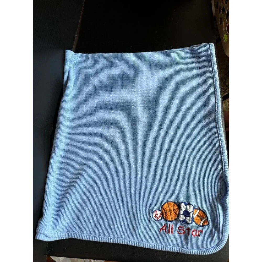 Koala Baby All Star Sports‎ Balls Baby Blanket Blue Waffle Weave Thermal Vtg TRU